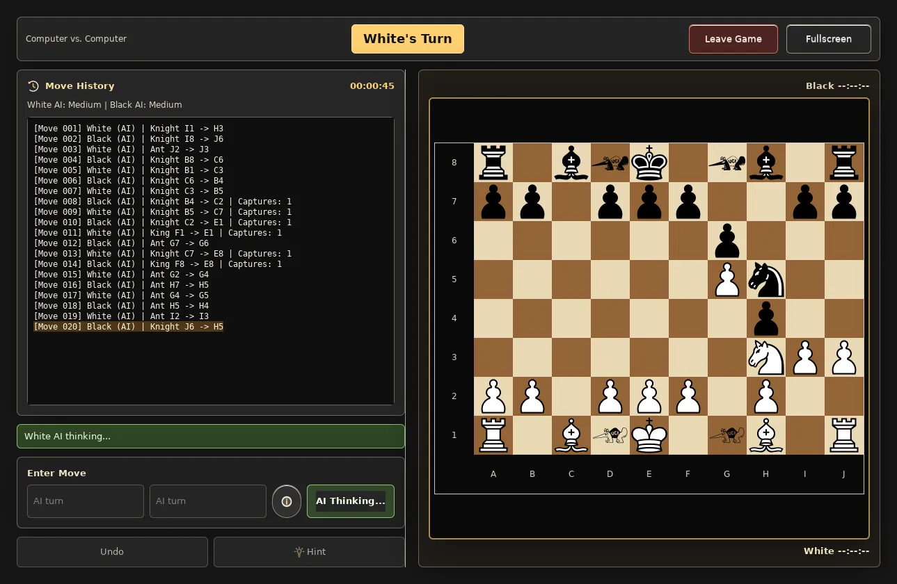 Engine against engine at Medium, twenty moves in, White thinking